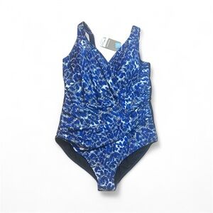 NWT Amoena Women's Ruched Blue One Piece Swimsuit sz 20D